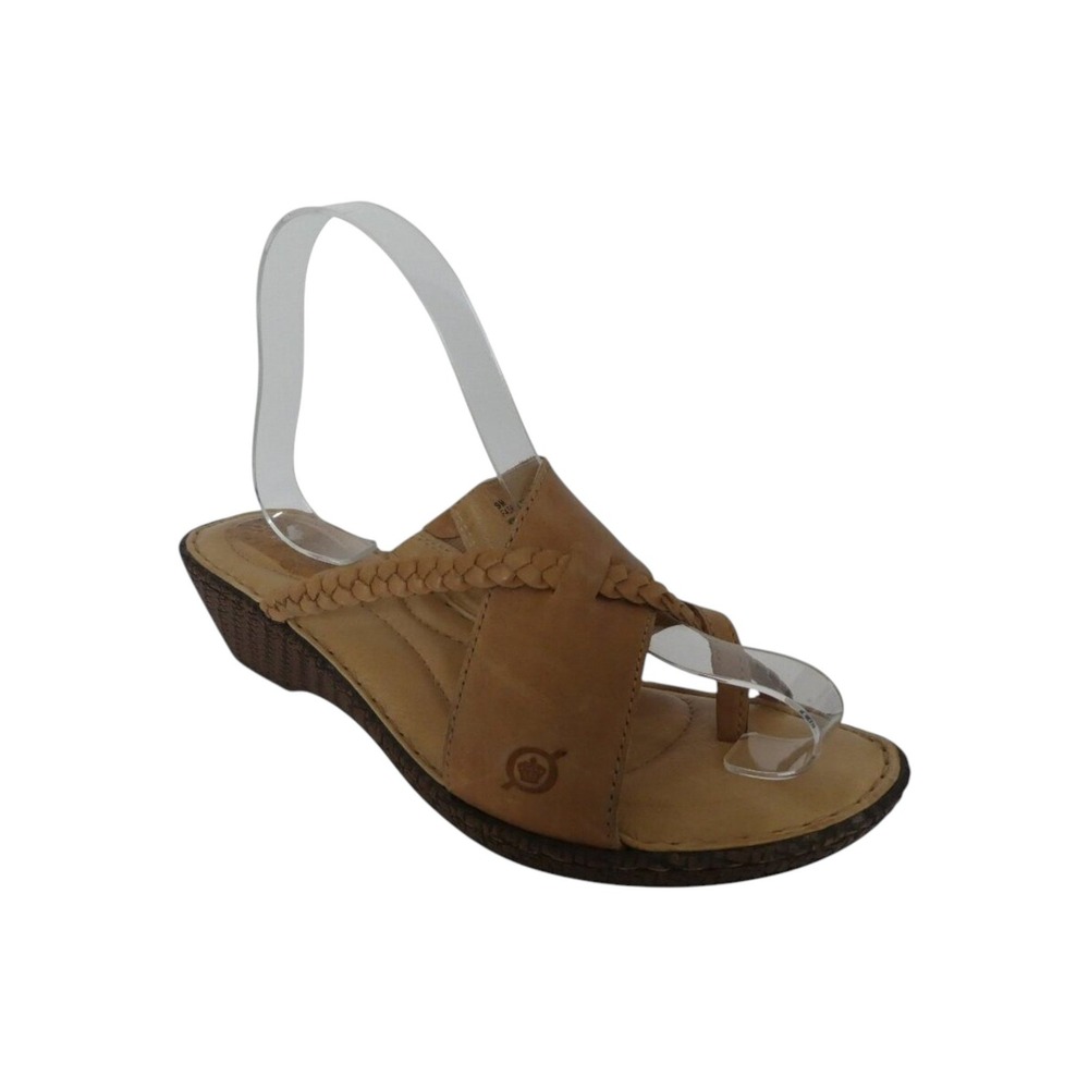 Born Toe Loop Wedge Sandals Womens 9M Tan Leather Braided Boho